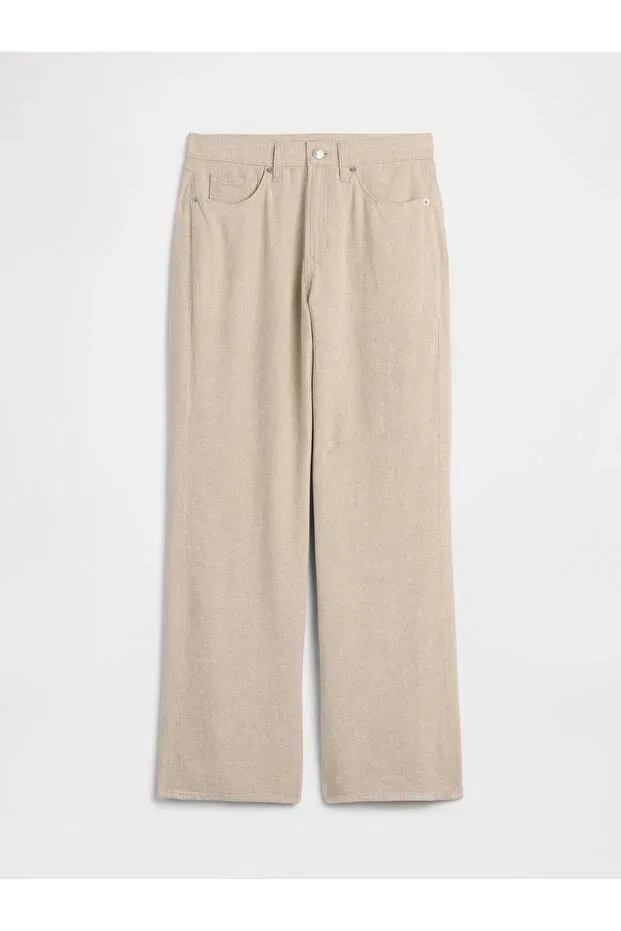 Женские широкие брюки из льняной смеси с высокой талией Gap, Beige-001 — фото 2