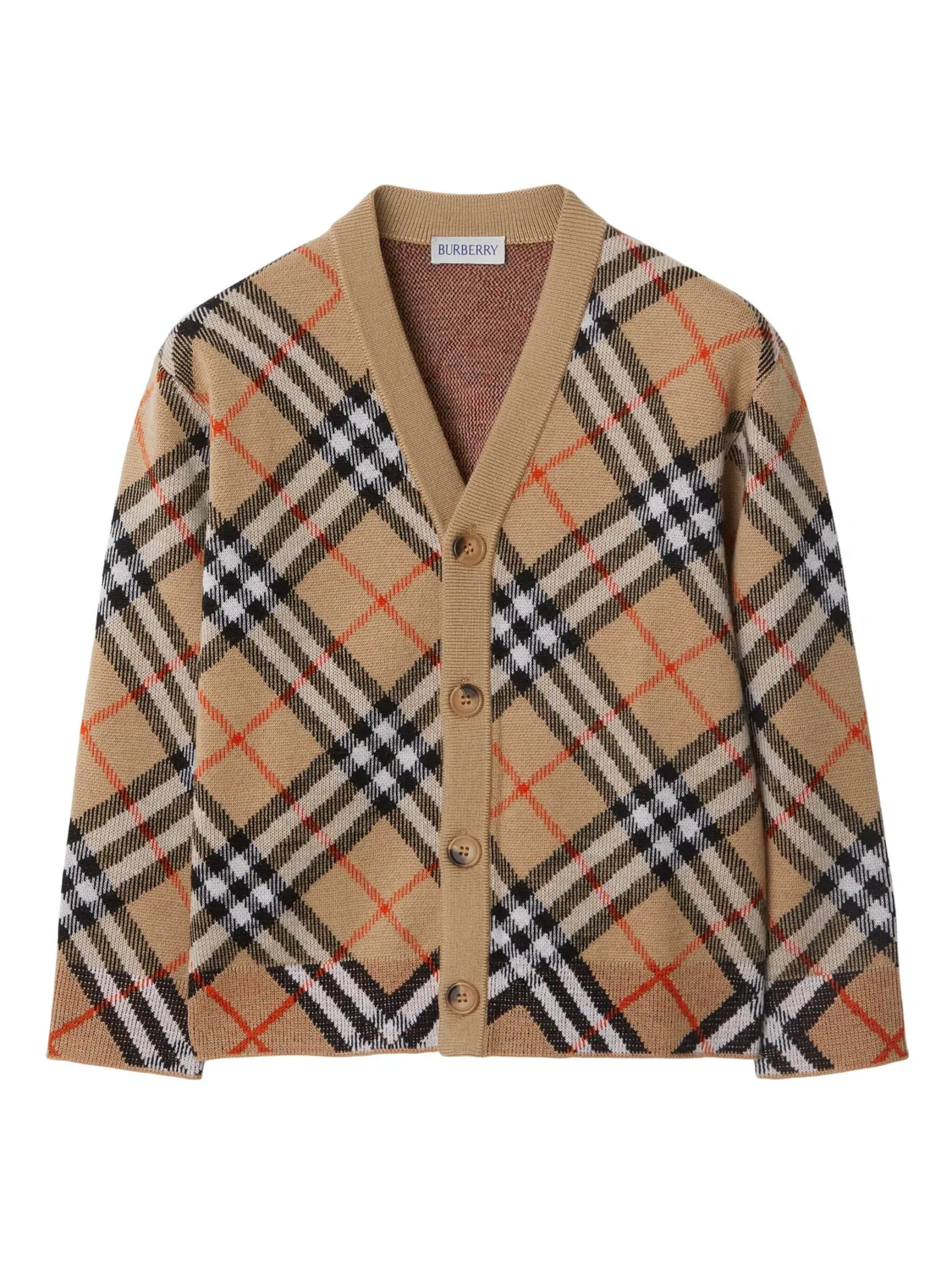 Кардиган с узором в клетку из шерсти Burberry, бежевый