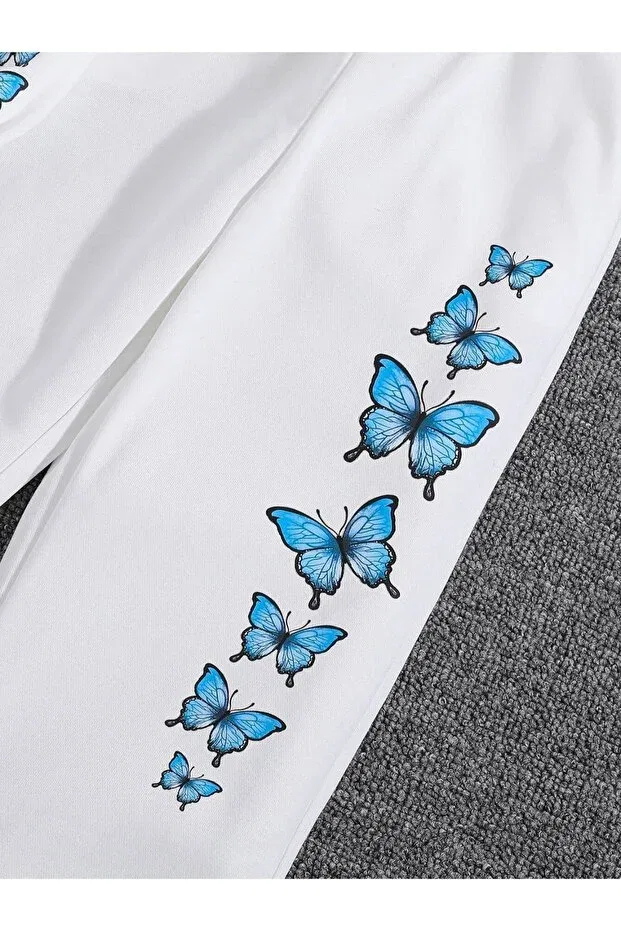 Детский спортивный комплект с принтом White Butterfly Printed Zippered Jacket, Crop And Tracksuit Set Keywest, White — фото 4