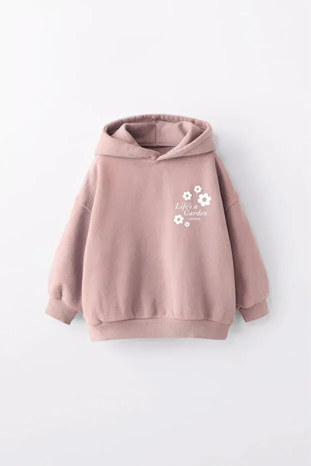 Детское худи для девочек с принтом Lifes Garden, Minik'O Kids, Powder