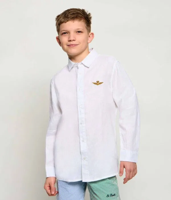 Детская рубашка из льна для мальчиков Camicia Di Lino Aeronautica Militare, белый