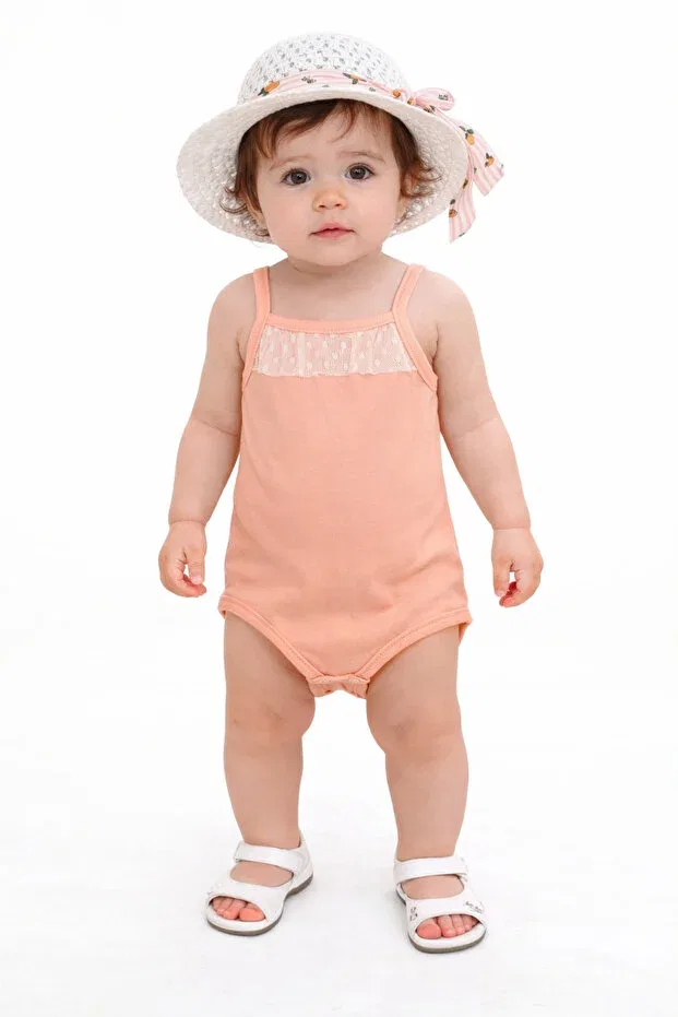 Детский комплект для девочек с принтом Sweet baby girl lemon patterned skirted set with hat 3-piece combination with bodysuit inside Chicsy Baby, Orange — фото 2