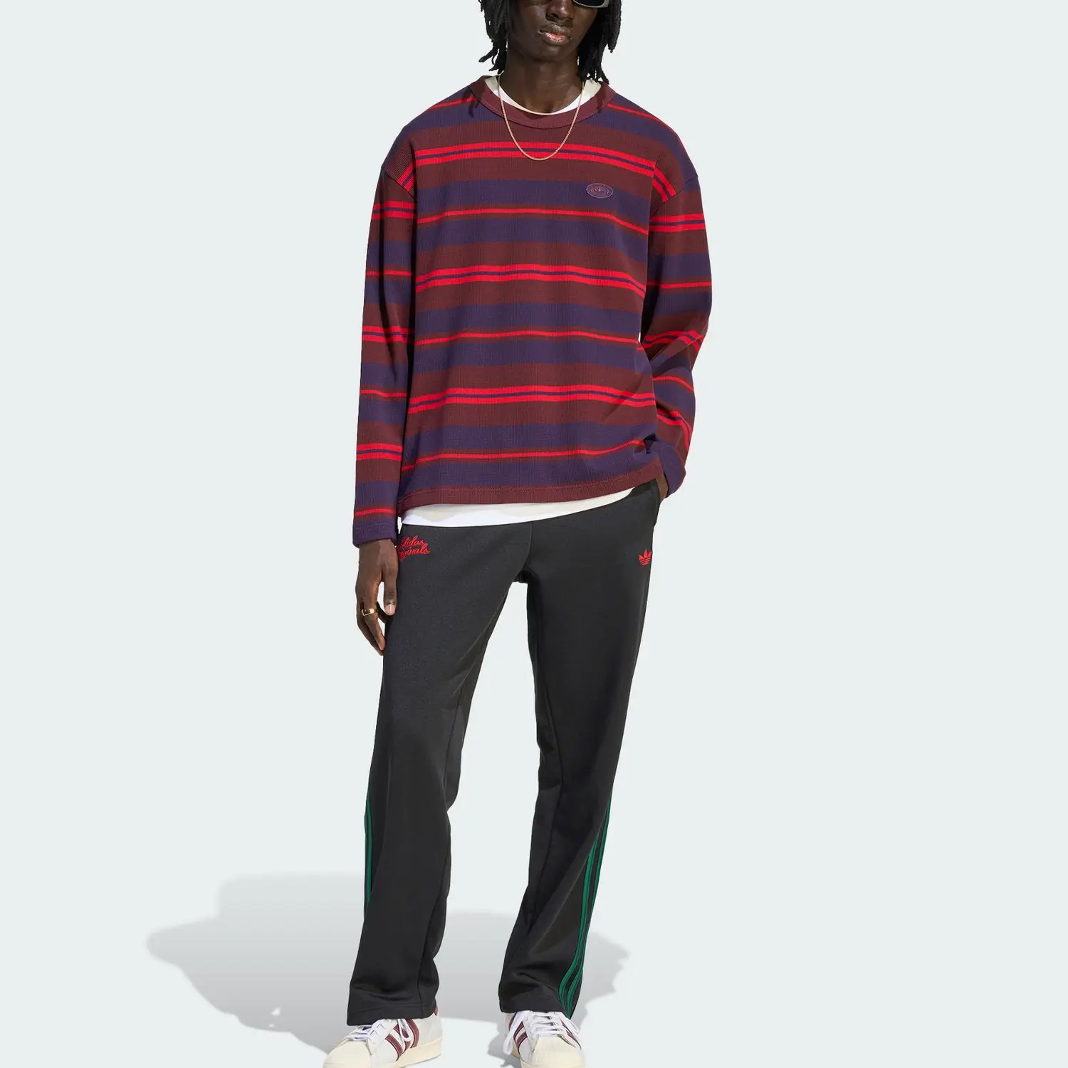 FW25 90S альтернативная полоска вафля футболка мужская Adidas Originals, красный — фото 3