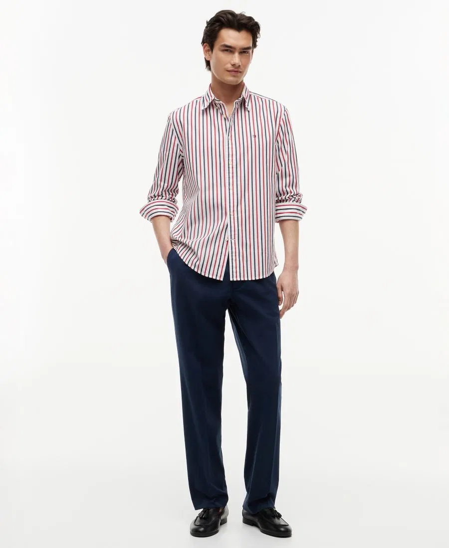 Рубашка свободного кроя Flex Poplin Stripe Tommy Hilfiger, Medium Red / Multistripe — фото 2