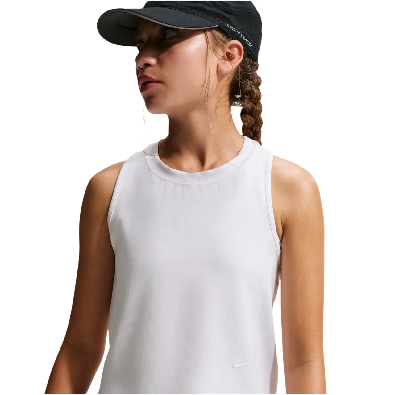 Футболка-безрукавка для девочек Mavn Dri-FIT Ribbed Nike, цвет White/White/White