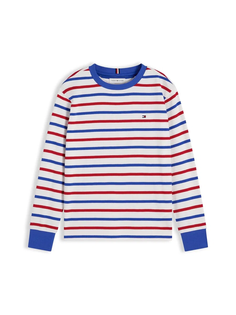 Рубашка TOMMY HILFIGER 'Essential Stripe Relaxed Long Sleeve' красного цвета