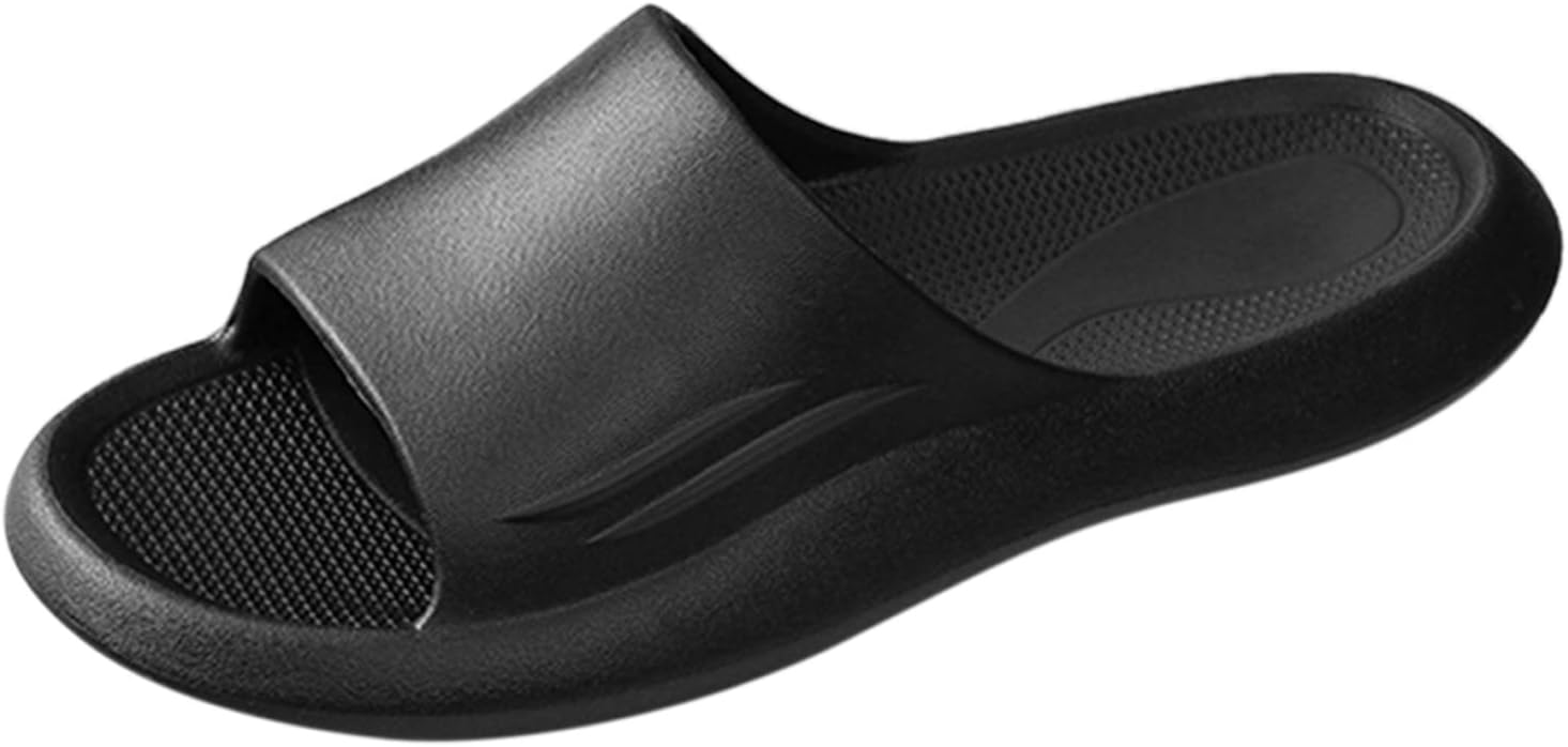 

Модные мужские тапочки для дома и ванной весна-лето, с нескользящей подошвой, на плоской подошве, открытым носком, мужские тапочки на размер 14 Generic, черный