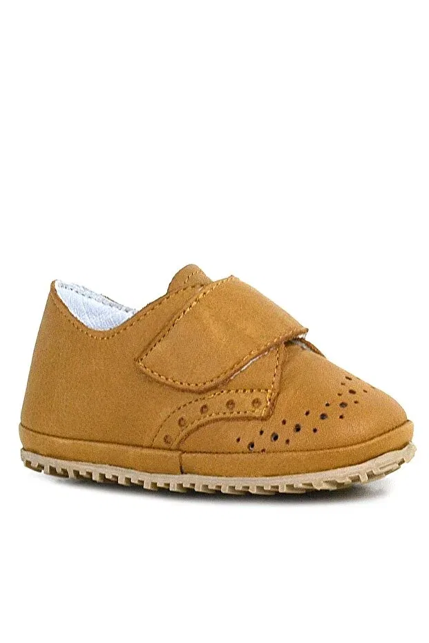Детские пинетки из натуральной кожи на липучке Hapshoe, Tan Color — фото 2