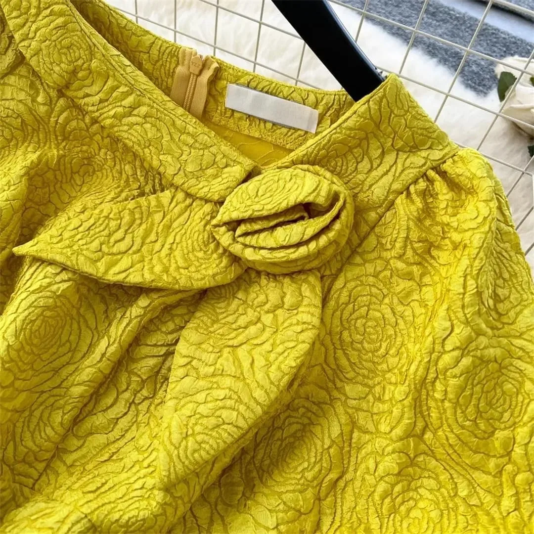Женское хлопковое платье-запах с аппликацией, Yellow — фото 2