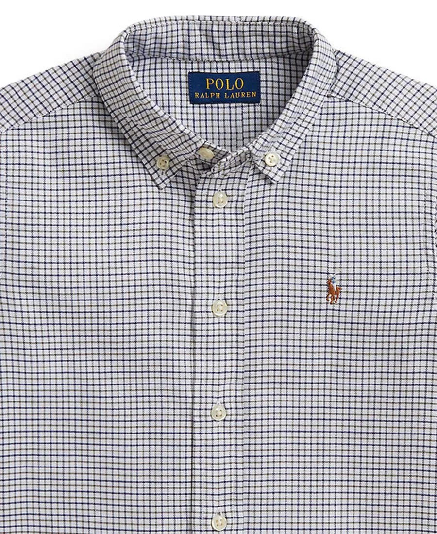 Рубашка с принтом Performance Oxford, модель Checked Polo Ralph Lauren, White Olive Multi — фото 3