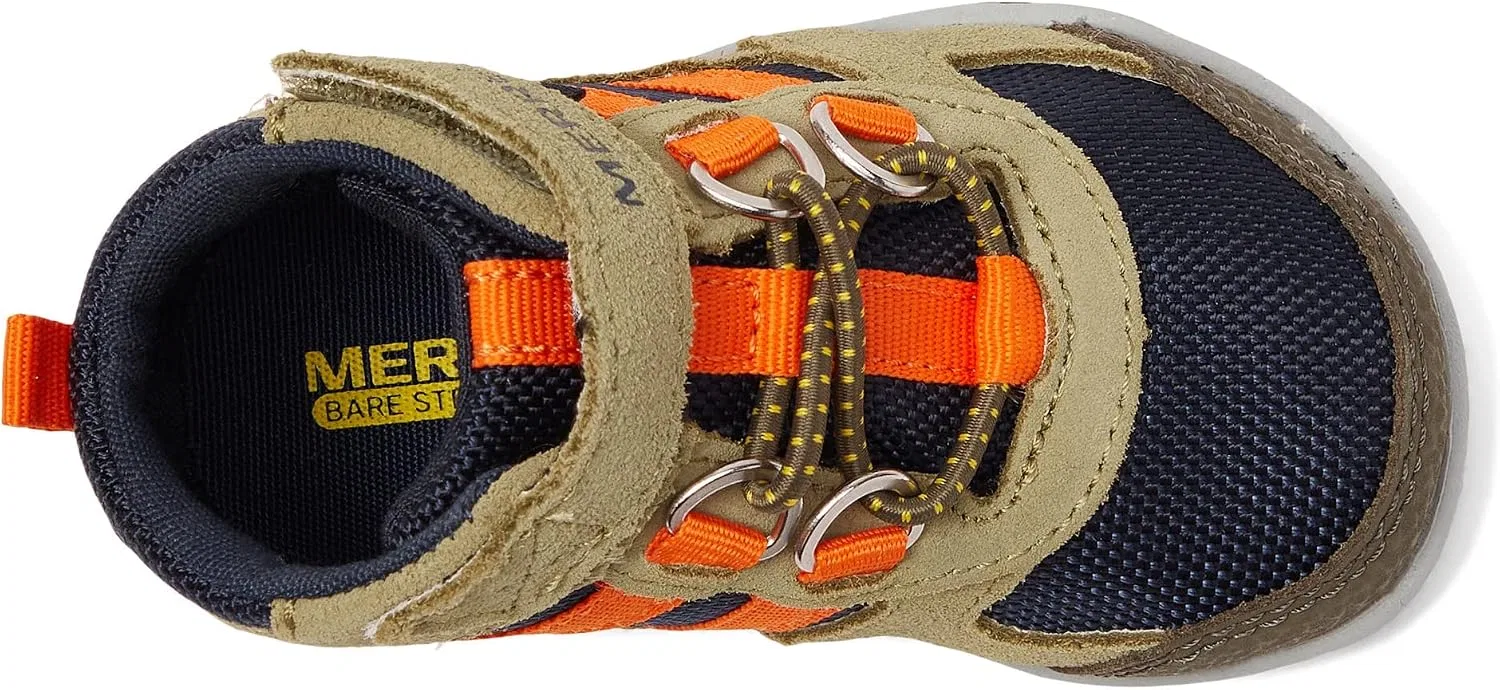 Детские ботинки для мальчиков Merrell Bare Steps Ridge Hiker Kids, Olive/Navy/Orange — фото 3