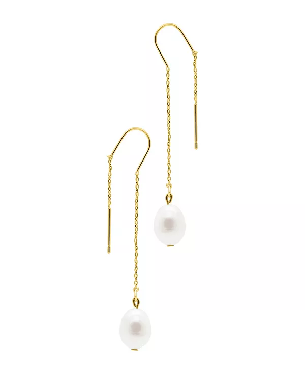 

Золотые серьги-нити с пресноводным культивированным жемчугом Adornia, white
