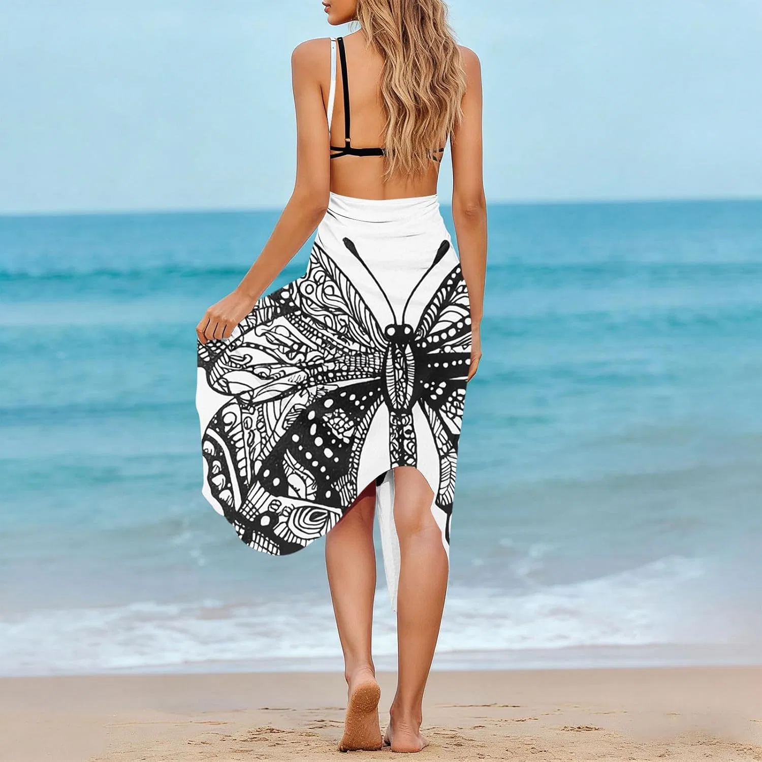 Женская пляжная накидка с бабочками, Spaghetti Strap, White — фото 3