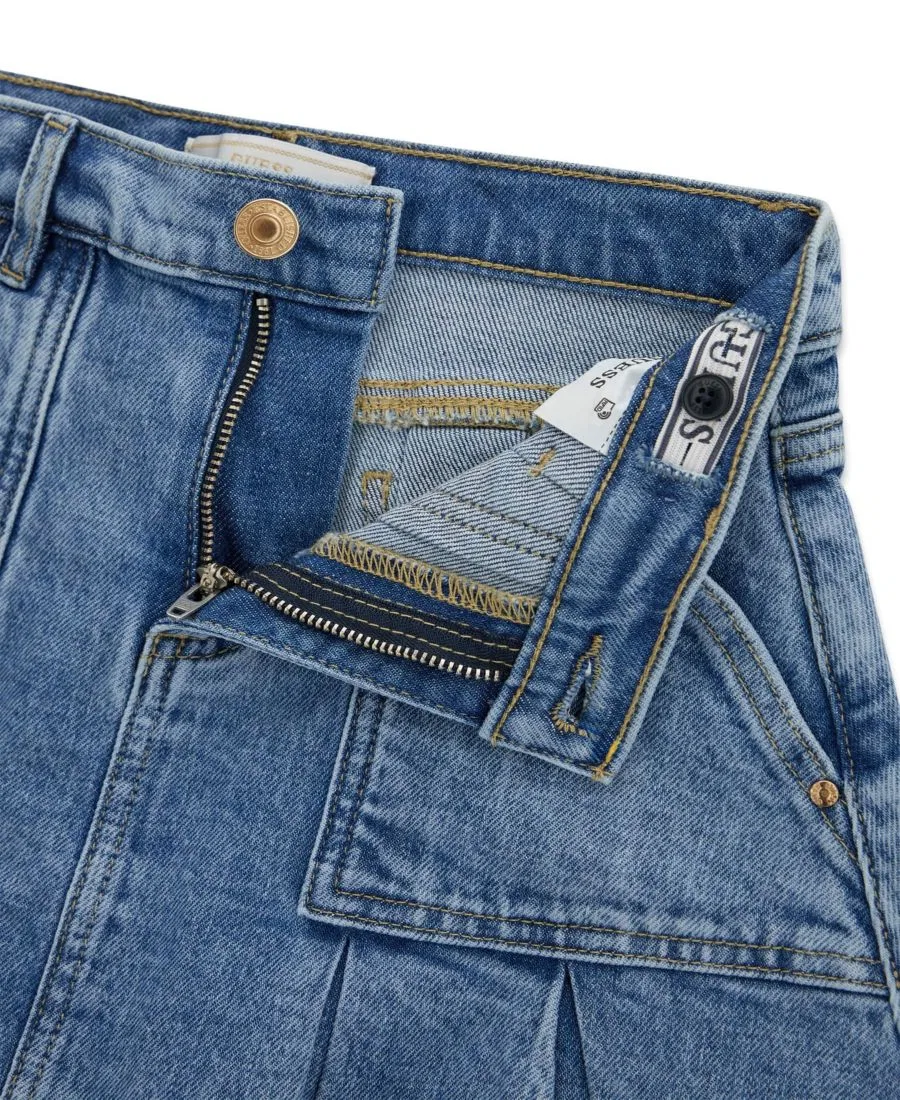 Юбка-миди джинсовая с коробчатой плиссировкой и заниженной талией GUESS, Blue — фото 3