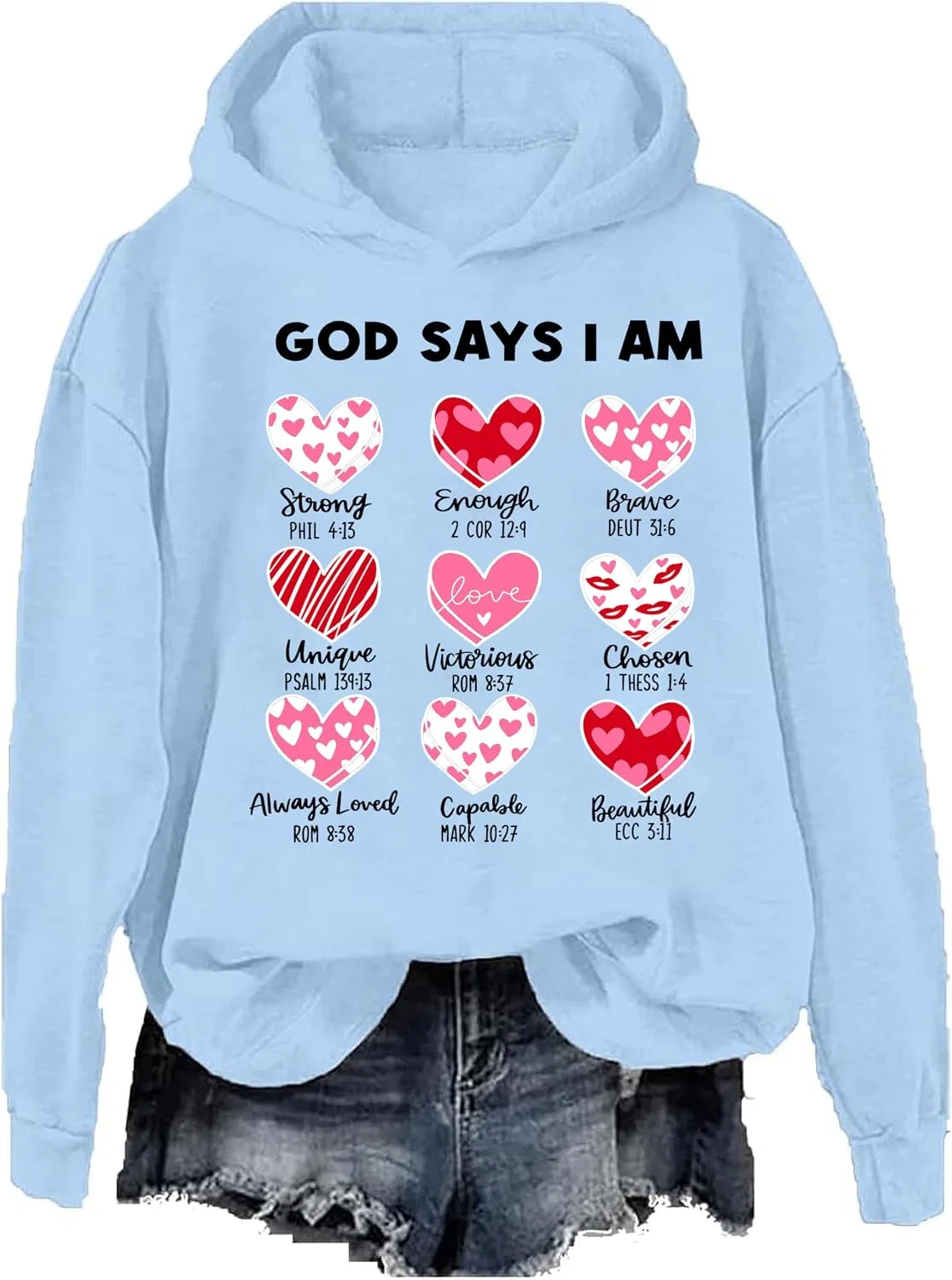 Женское худи с принтом God Says I am Valentine, светло-голубой