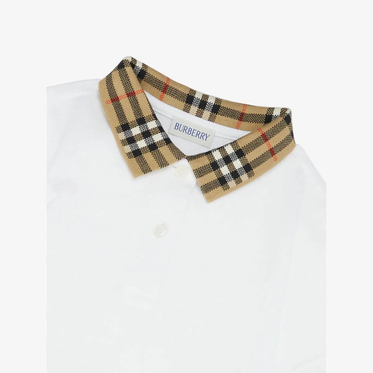 Хлопковое платье-поло astrid с клетчатым воротником, для детей 4-14 лет Burberry, белый — фото 2