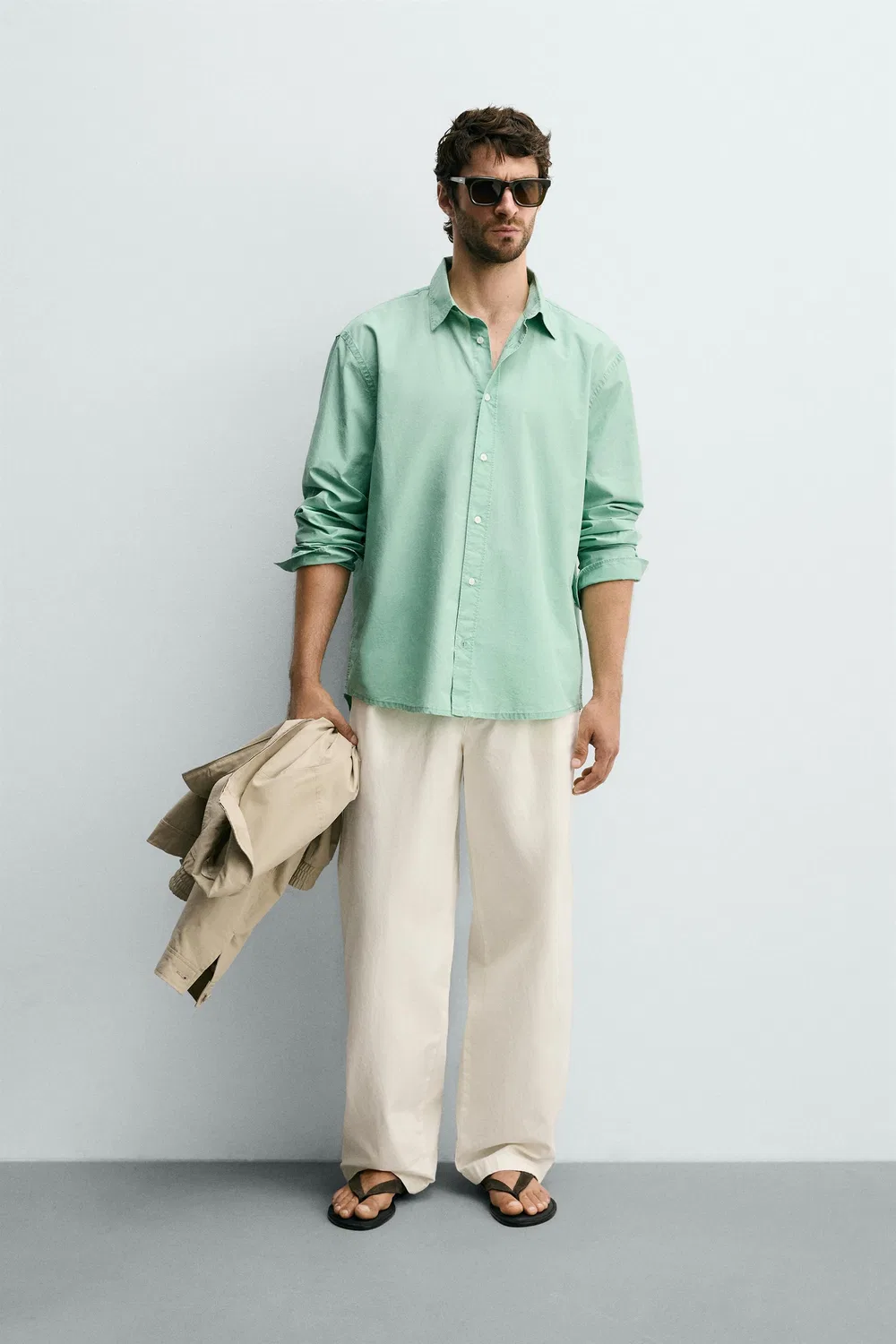 Выстиранная рубашка стандартного кроя ZARA, washed green
