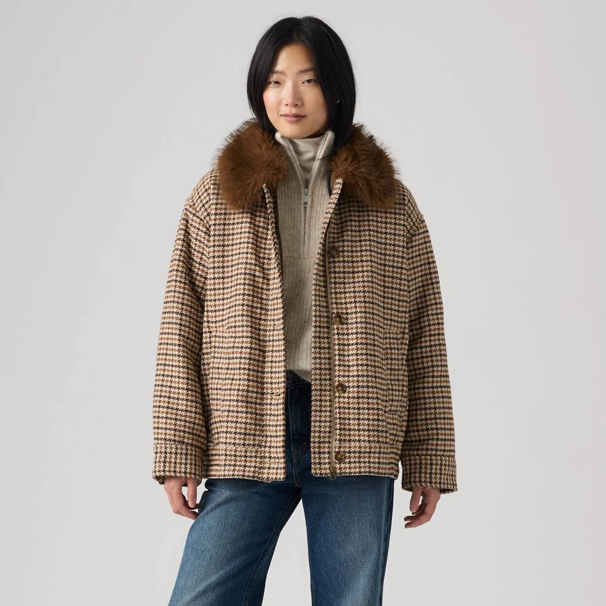 Пальто Billie в клетку «гусиная лапка» Levi's, Siggi Check Java Plaid_As Flr - Multi-Color — фото 3