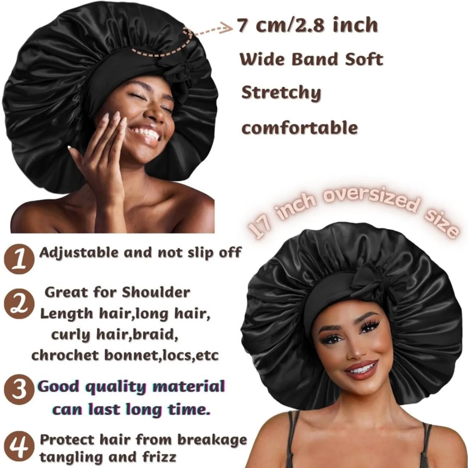 Шапочка для душа Satin Bonnet, Isshin Beauty, Large, Black — фото 3