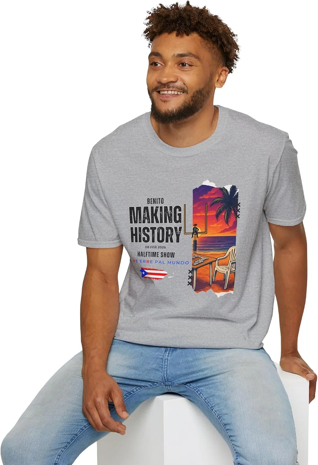 Мужская футболка с принтом Puerto Rico Football Shirt, серый меланж — фото 2