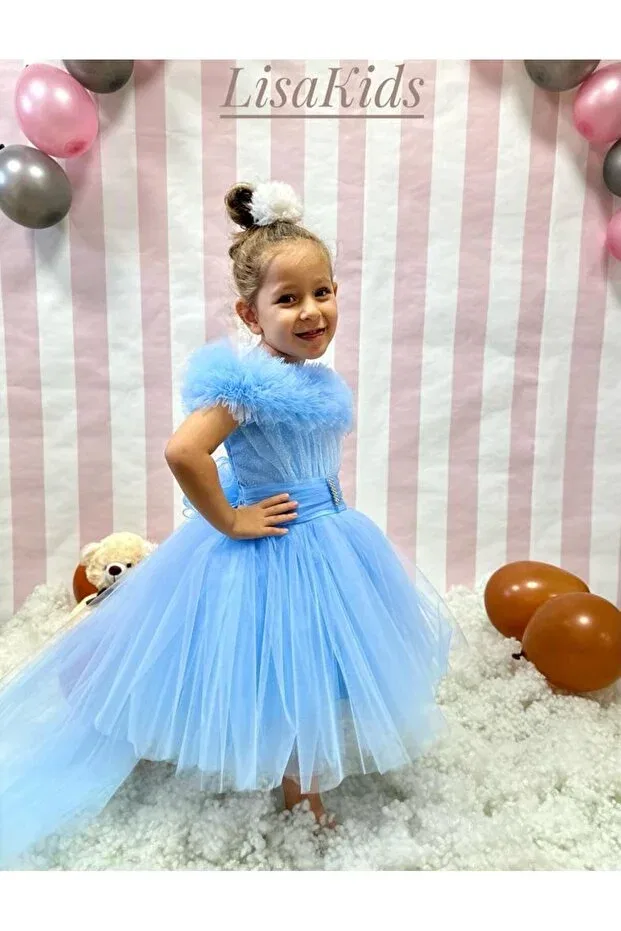 Детское платье для девочек с принтом Lisakids, Babe Blue — фото 2