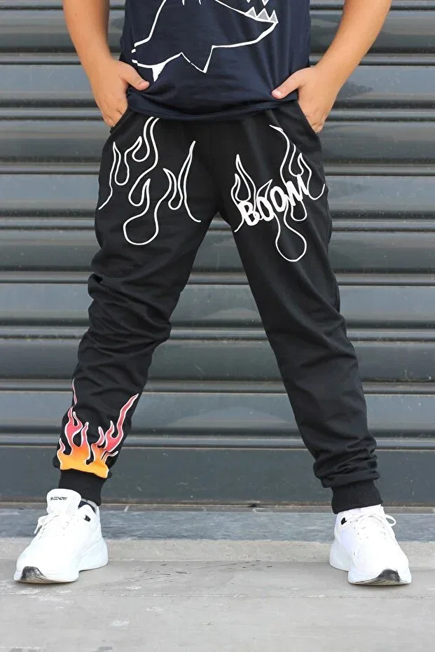Детские спортивные штаны для мальчиков с принтом Çiggo Kids, Black Grey — фото 3