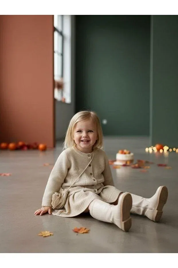 Детский комплект для девочек кардиган и сумка с юбкой Zekids, Beige — фото 4