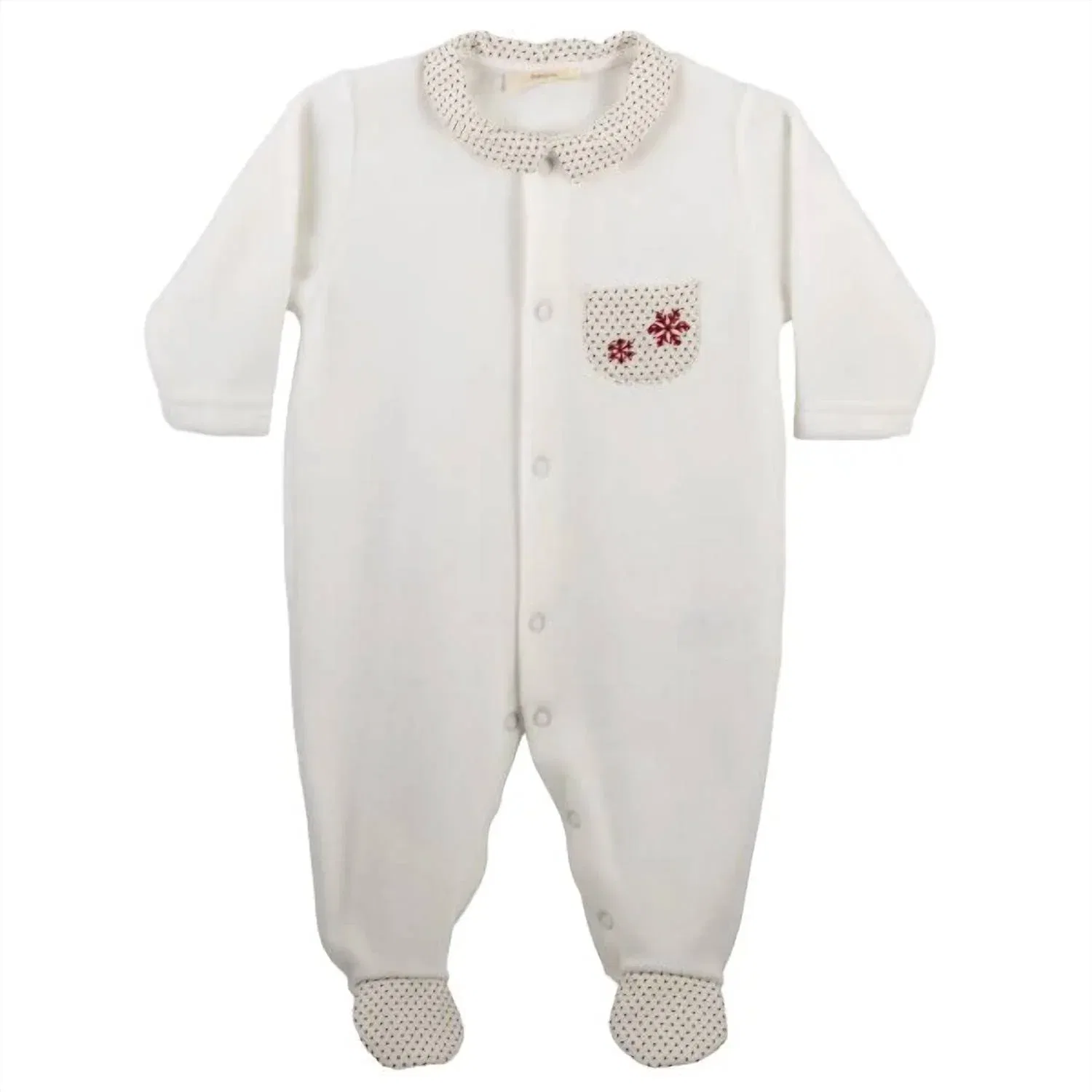 Детский велюровый комбинезон-боди с вышивкой Baby Gi, Ivory