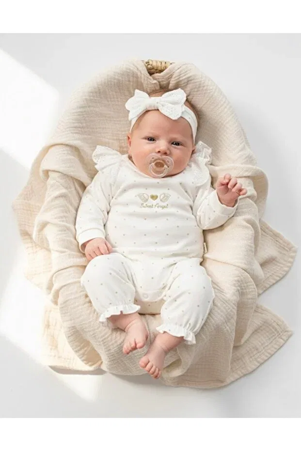 Детский комбинезон для девочек с длинным рукавом Angel Ruffled Polka Dot Cherub Baby, Ecru