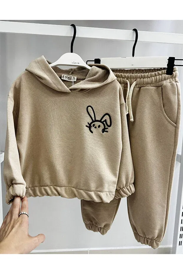 Детский комплект из футера для девочек с принтом Rabbit patterned girl's double set Shop, Beige — фото 4