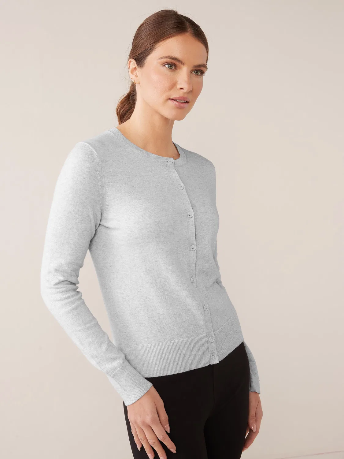 Кардиган хлопковый, модель Crew Neck Cardigan Gap, серый