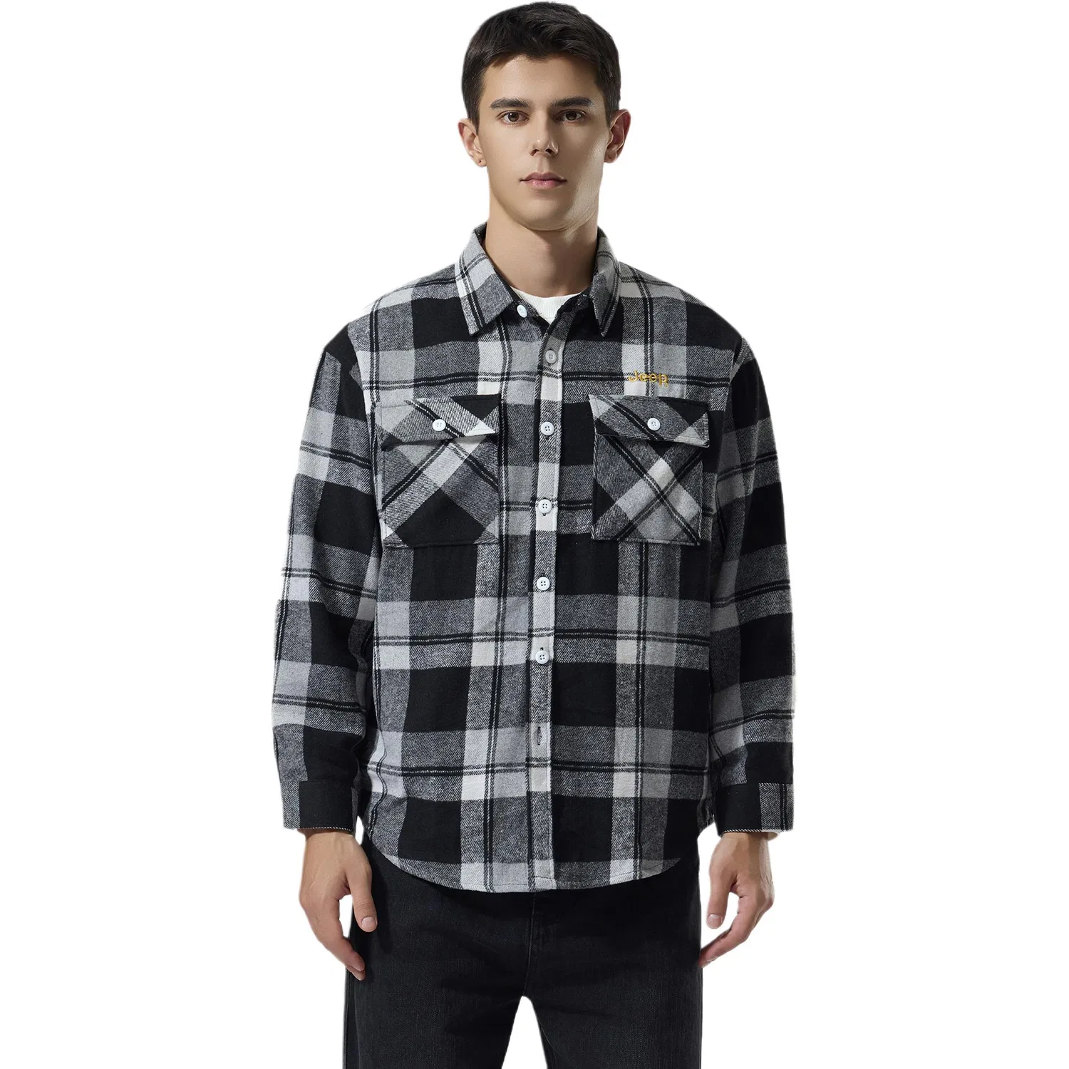 Детская рубашка с воротником утепленная прямого кроя Jeep, Black Plaid