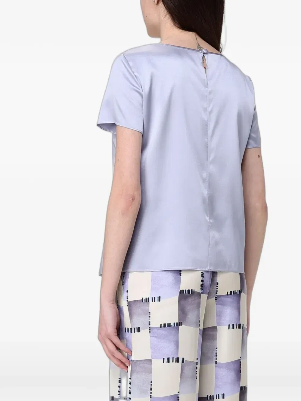 Атласный топ с короткими рукавами Emporio Armani, фиолетовый — фото 2