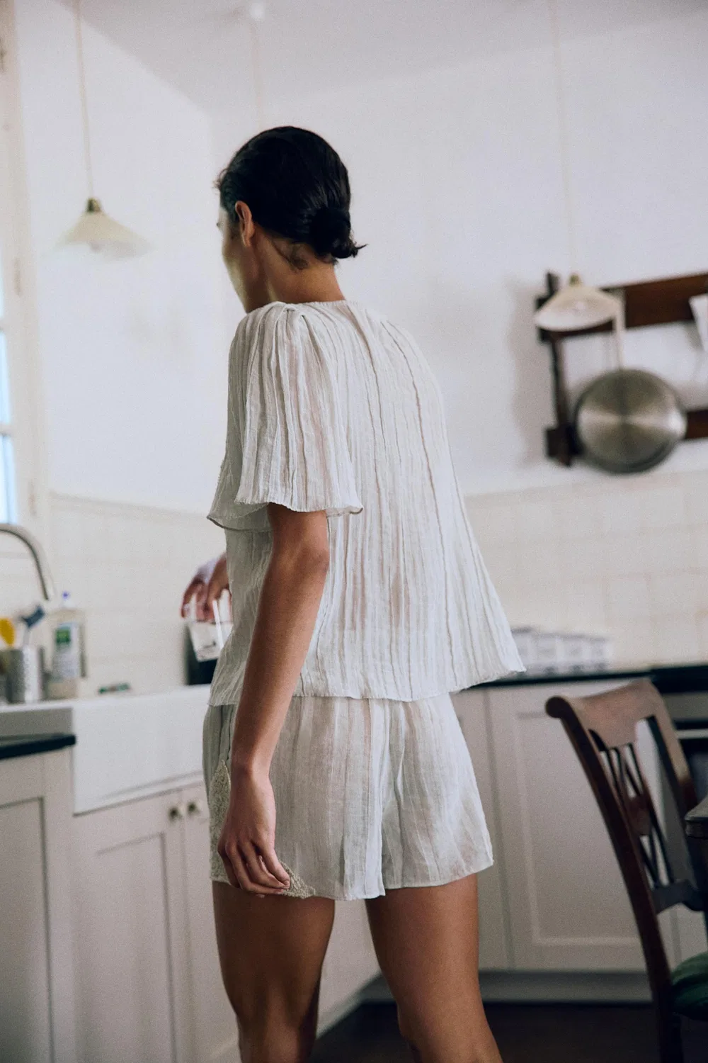 Шорты с вышитым кружевом ZARA, Greenish — фото 3