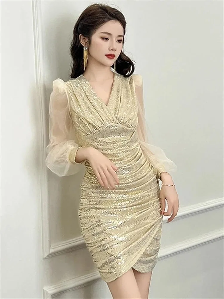 Женское облегающее платье с пайетками Gold — фото 4