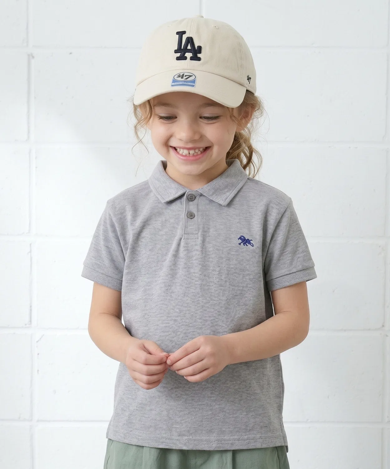 Детская хлопковая футболка-поло с вышивкой POLOCHAMPS, Heather Grey