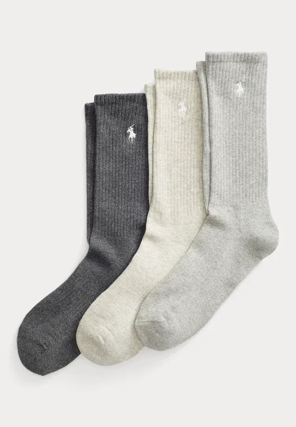 Носки 3 пары Cotton blend crew sock Polo Ralph Lauren Light Grey, Dark Grey, Beige, светло-серый/бежевый/темно-серый