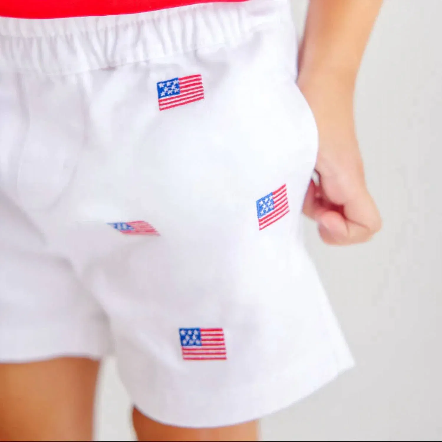 Детские шорты с вышивкой Critter Sheffield Shorts The Beaufort Bonnet Company, Worth Avenue White With American Flags — фото 2