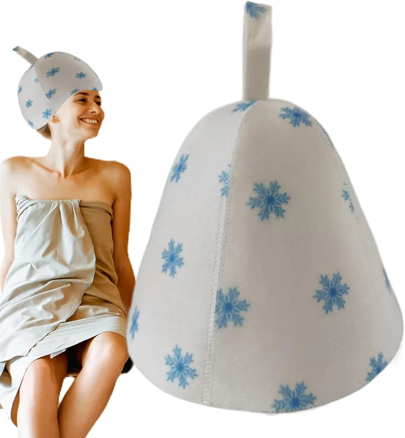 Шапочка для сауны войлочная, Lunaobrik, 1 шт, 23x70 см, Snowflake