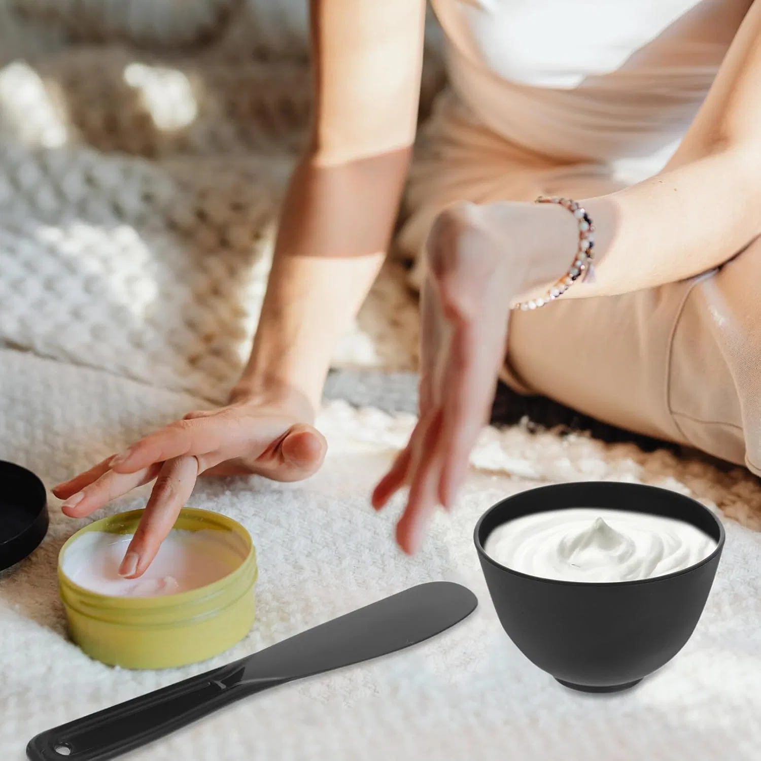 Набор для смешивания косметики Silicone Facial Mixing Bowl Healvian, 3 предмета, черный — фото 2