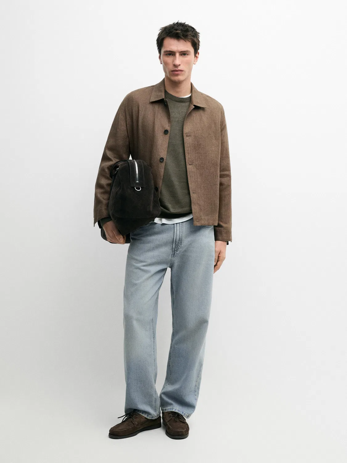 Льняной жакет в стиле "Total Look" с отделкой в елочку Massimo Dutti, Ochre