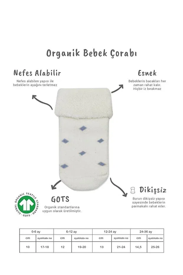 Детские носки с принтом Organic seamless 2-piece pointed circle non-slip towel socks Bistyle, Indigo-Ekru — фото 2