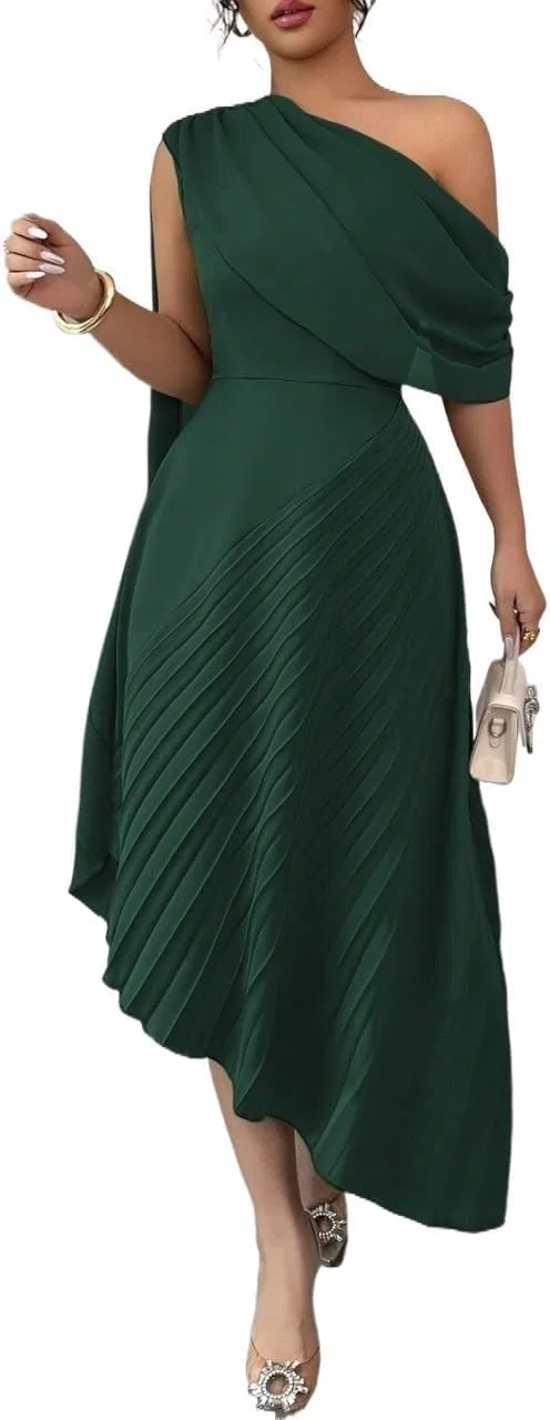Женское A-силуэта платье без рукавов с асимметричным вырезом, Dark Green