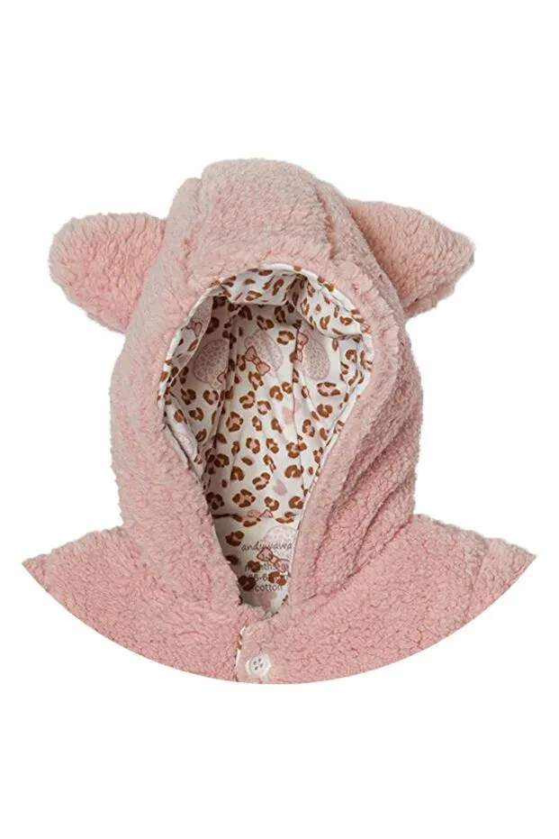 Детское пальто для девочек с капюшоном Leopard Patterned Soft Coat Andywawa, Pink — фото 3