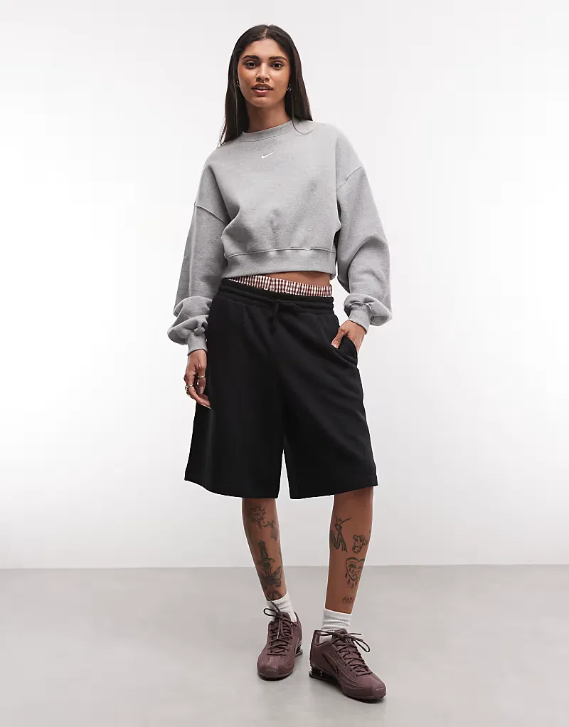 Укороченная толстовка Nike Studio Fleece средней плотности свободного кроя, серый — фото 2