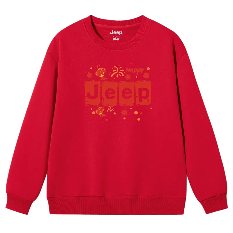 Детское худи с круглым вырезом, утепленное, Jeep, New Year Red Heavyweight