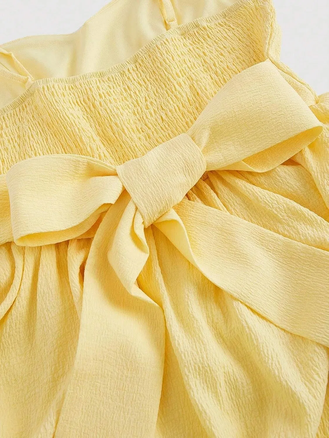 Женское повседневное платье на бретелях с бантом сзади, Yellow — фото 4