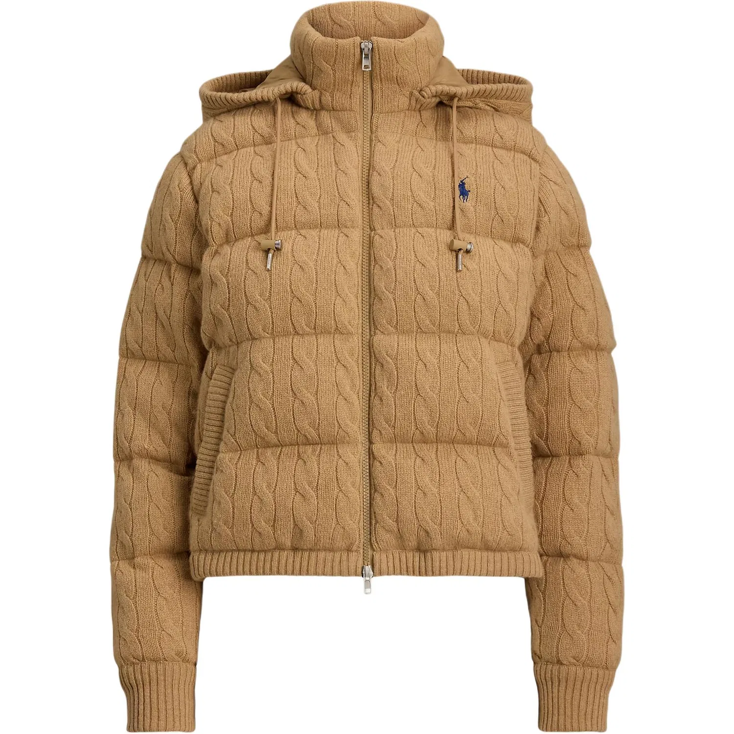 Женское стеганое пальто с кабельным вязанием Polo Ralph Lauren, Camel Mixed Color — фото 4