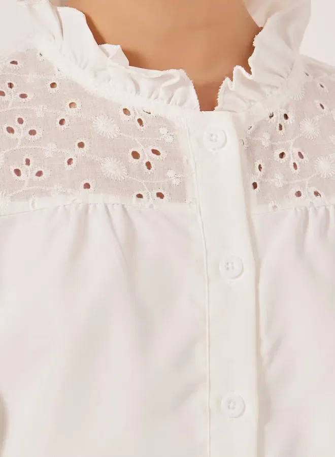 Комплект с вышивкой Schiffli detail buttoned top and wide leg pants set Styli, мультиколор — фото 3