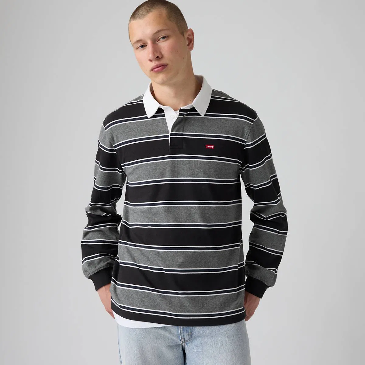 Классическая регбийная рубашка с длинными рукавами Levi's, Branco Stripe Charcoal Grey Heather - Multi-Color